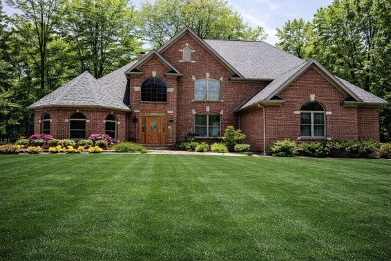 Hawthorne, a red brick two-story custom home with arched windows